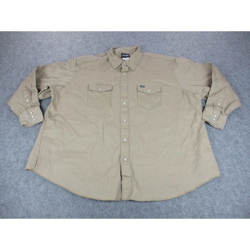 Wrangler Shirt Mens Big 4X Beige Twill Button Up Canvas Pearl Snap Western '